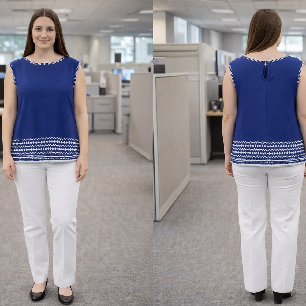 Banana Republic Cotton Blend Sleeveless Blue and White Knit Top size Medium- EUC